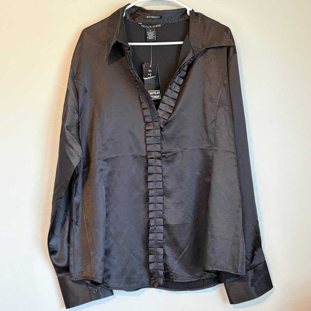 Antilia Femme Black Satin Shirt Jacket